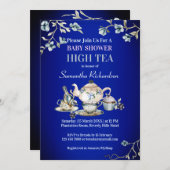Royal blue  rustige waterverf high tea kaart (Voorkant / Achterkant)