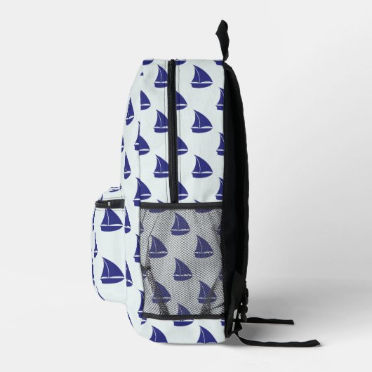 Royal Blue Sailboat Pattern Bedrukte Rugzak (Rechts)
