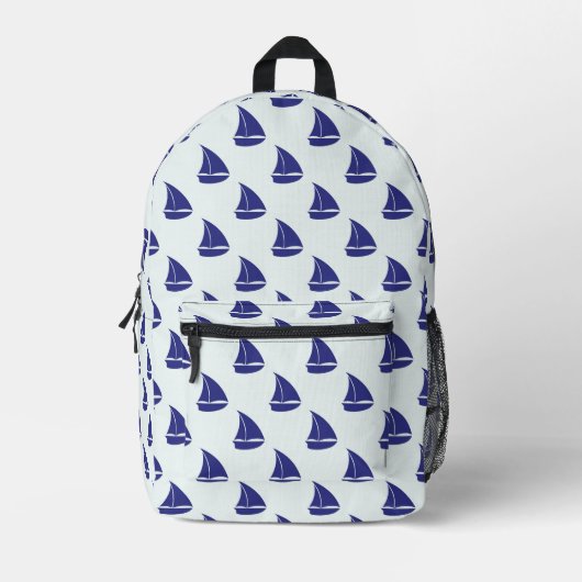 Royal Blue Sailboat Pattern Bedrukte Rugzak (Voorkant)