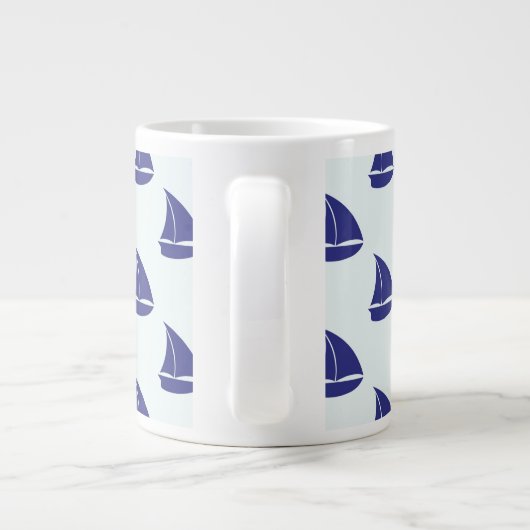 Royal Blue Sailboat Pattern Grote Koffiekop (Achterkant)