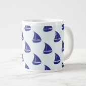 Royal Blue Sailboat Pattern Grote Koffiekop (Voorkant rechts)