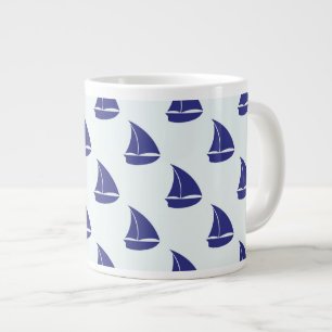 Royal Blue Sailboat Pattern Grote Koffiekop