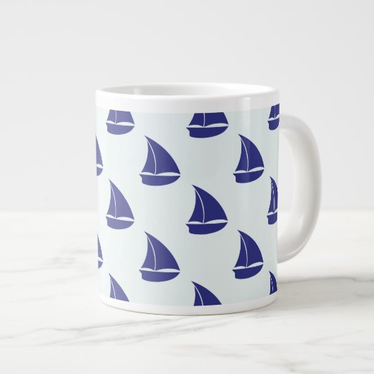 Royal Blue Sailboat Pattern Grote Koffiekop (Voorkant rechts)