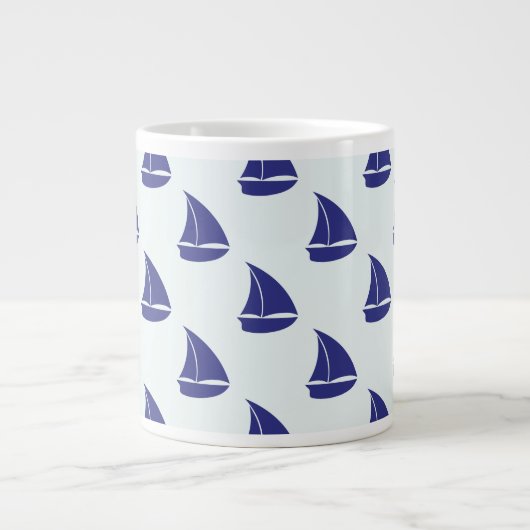 Royal Blue Sailboat Pattern Grote Koffiekop (Voorkant)