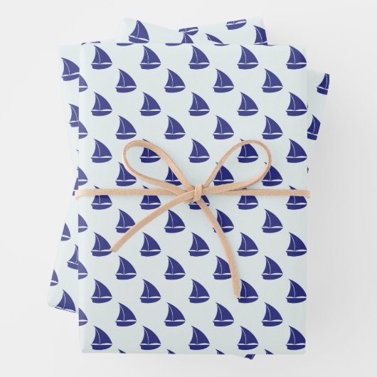 Royal Blue Sailboat Pattern Inpakpapier Vel (In situ)