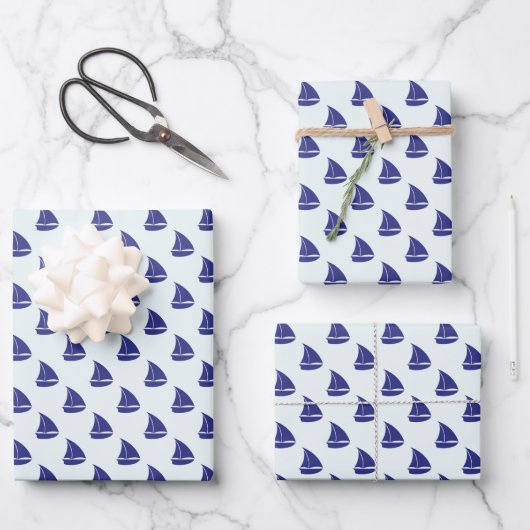 Royal Blue Sailboat Pattern Inpakpapier Vel (Voorkant)