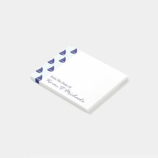 Royal Blue Sailboat Pattern | Jouw namen toevoegen Post-it® Notes (Schuin)