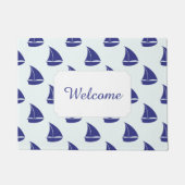 Royal Blue Sailboat Pattern | Jouw tekst toevoegen Deurmat (Voorkant)