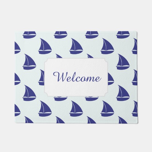 Royal Blue Sailboat Pattern | Jouw tekst toevoegen Deurmat (Voorkant)