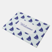 Royal Blue Sailboat Pattern | Jouw tekst toevoegen Deurmat (Schuin)
