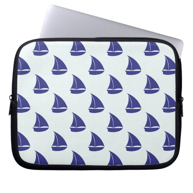 Royal Blue Sailboat Pattern Laptop Sleeve (Voorkant)