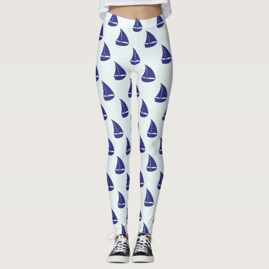 Royal Blue Sailboat Pattern Leggings (Voorkant)