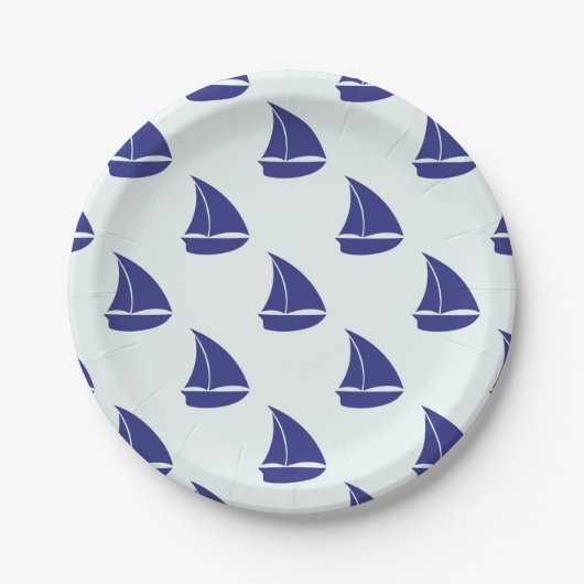 Royal Blue Sailboat Pattern Papieren Bordje (Voorkant)