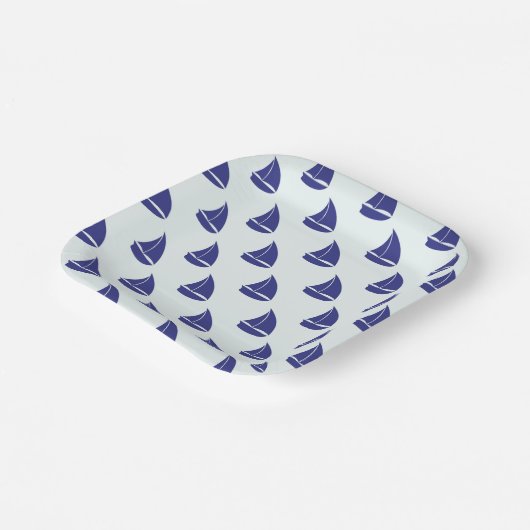 Royal Blue Sailboat Pattern Papieren Bordje (Gebogen)