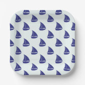 Royal Blue Sailboat Pattern Papieren Bordje (Voorkant)