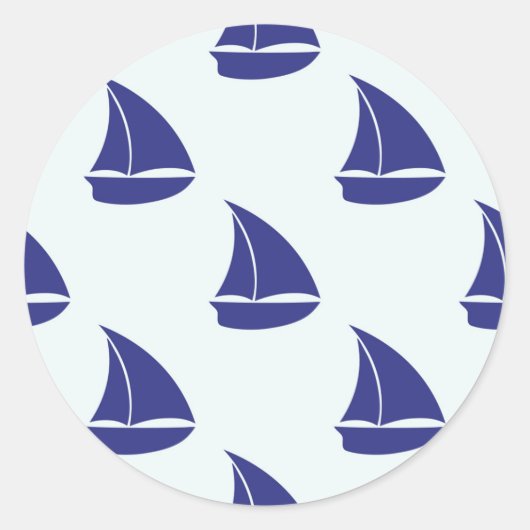 Royal Blue Sailboat Pattern Ronde Sticker (Voorkant)