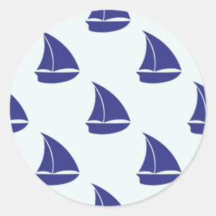 Royal Blue Sailboat Pattern Ronde Sticker