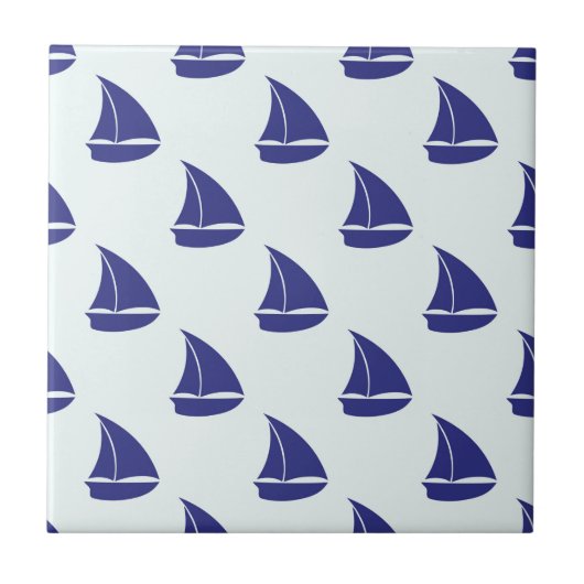 Royal Blue Sailboat Pattern Tegeltje (Voorkant)