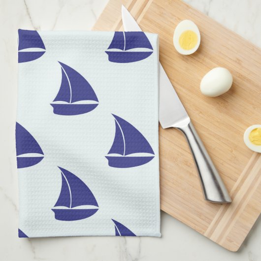Royal Blue Sailboat Pattern Theedoek (Quarter Fold)