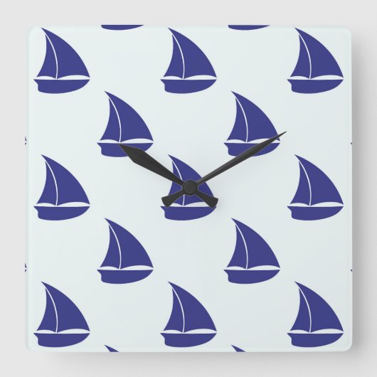 Royal Blue Sailboat Pattern Vierkante Klok (Voorkant)