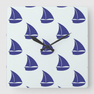 Royal Blue Sailboat Pattern Vierkante Klok