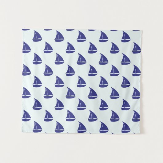 Royal Blue Sailboat Pattern Wandkleed (Voorkant (horizontaal))