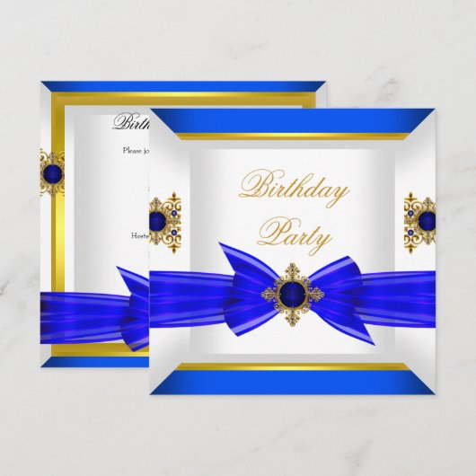Royal Blue Sapphire Gem Jewel Gold Bow Birthday Kaart (Voorkant / Achterkant)