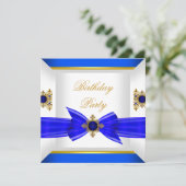 Royal Blue Sapphire Gem Jewel Gold Bow Birthday Kaart (Staand voorkant)