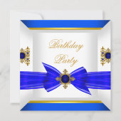 Royal Blue Sapphire Gem Jewel Gold Bow Birthday Kaart (Voorkant)