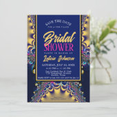Royal Blue Satin Gold Lace Vrijgezellenfeest Kaart (Staand voorkant)