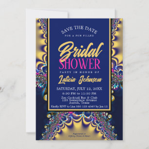 Royal Blue Satin Gold Lace Vrijgezellenfeest Kaart
