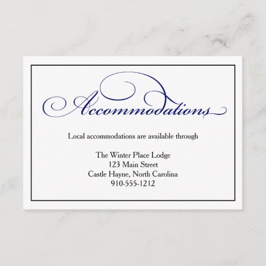 Royal Blue Script Bruiloft Accommodaties Kaart (Voorkant)