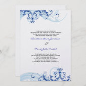 Royal Blue Scroll Fleurish Wedding Invitation Kaart (Voorkant / Achterkant)