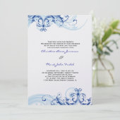 Royal Blue Scroll Fleurish Wedding Invitation Kaart (Staand voorkant)