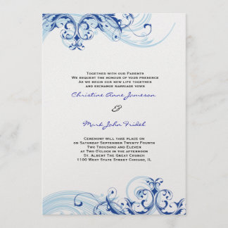 Royal Blue Scroll Fleurish Wedding Invitation Kaart