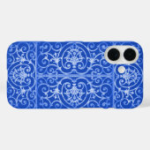 Royal blue scrollwork-patroon Case-Mate iPhone case (Achterkant (horizontaal))