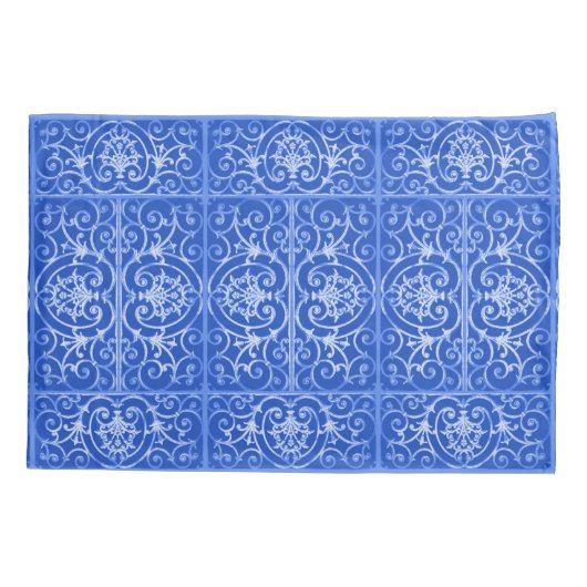 Royal blue scrollwork-patroon kussensloop (Achterkant)