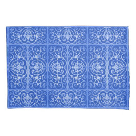 Royal blue scrollwork-patroon kussensloop