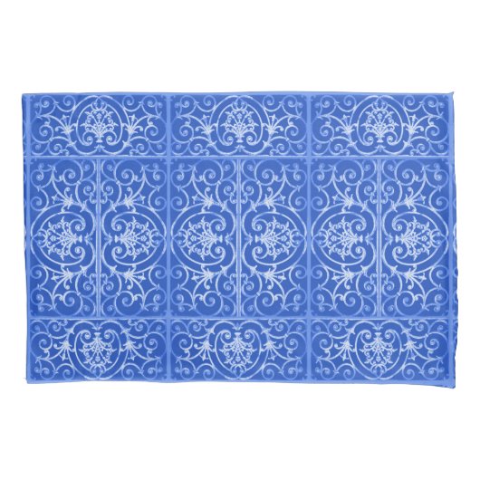 Royal blue scrollwork-patroon kussensloop (Voorkant)