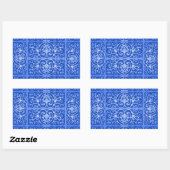 Royal blue scrollwork-patroon rechthoekige sticker (Vel)