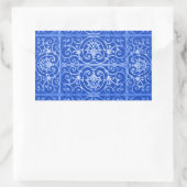 Royal blue scrollwork-patroon rechthoekige sticker (Tas)