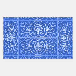 Royal blue scrollwork-patroon rechthoekige sticker