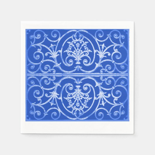 Royal blue scrollwork-patroon servet (Voorkant)