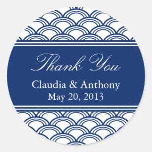 Royal Blue Seigaiha Pattern Weddenschap Bedankt Ronde Sticker