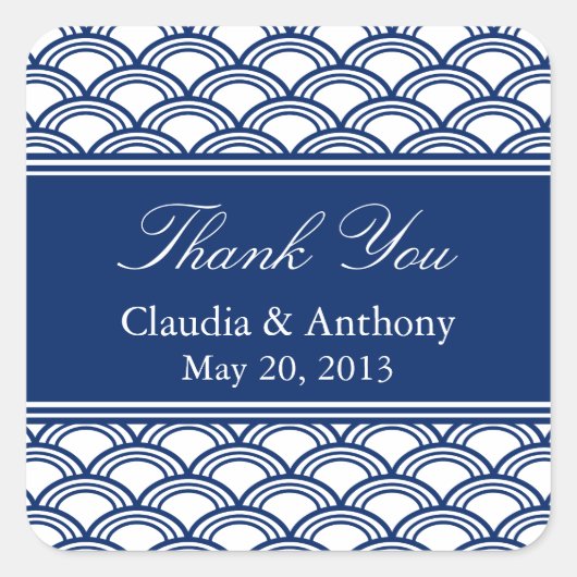 Royal Blue Seigaiha Pattern Weddenschap Bedankt Vierkante Sticker (Voorkant)