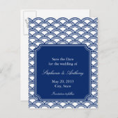 Royal Blue Seigaiha Pattern Wedding Save the Date Aankondigingskaart (Voorkant / Achterkant)