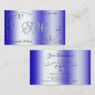 Royal Blue Shimmery Corner Border Initialen Visitekaartje
