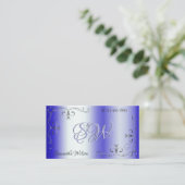 Royal Blue Shimmery  Corner Border Initialen Visitekaartje (Staand voorkant)
