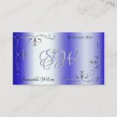 Royal Blue Shimmery  Corner Border Initialen Visitekaartje (Voorkant)