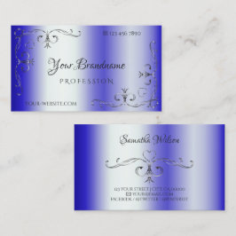 Royal Blue Shimmery Silver  Corner Border Visitekaartje